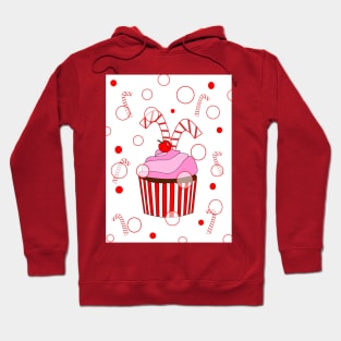 RED Festive Christmas Cupcake With Candy Canes Hoodie